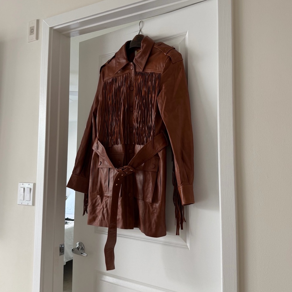 Farm Rio Brown Fringes Leather Coat - Picture 4 of 10